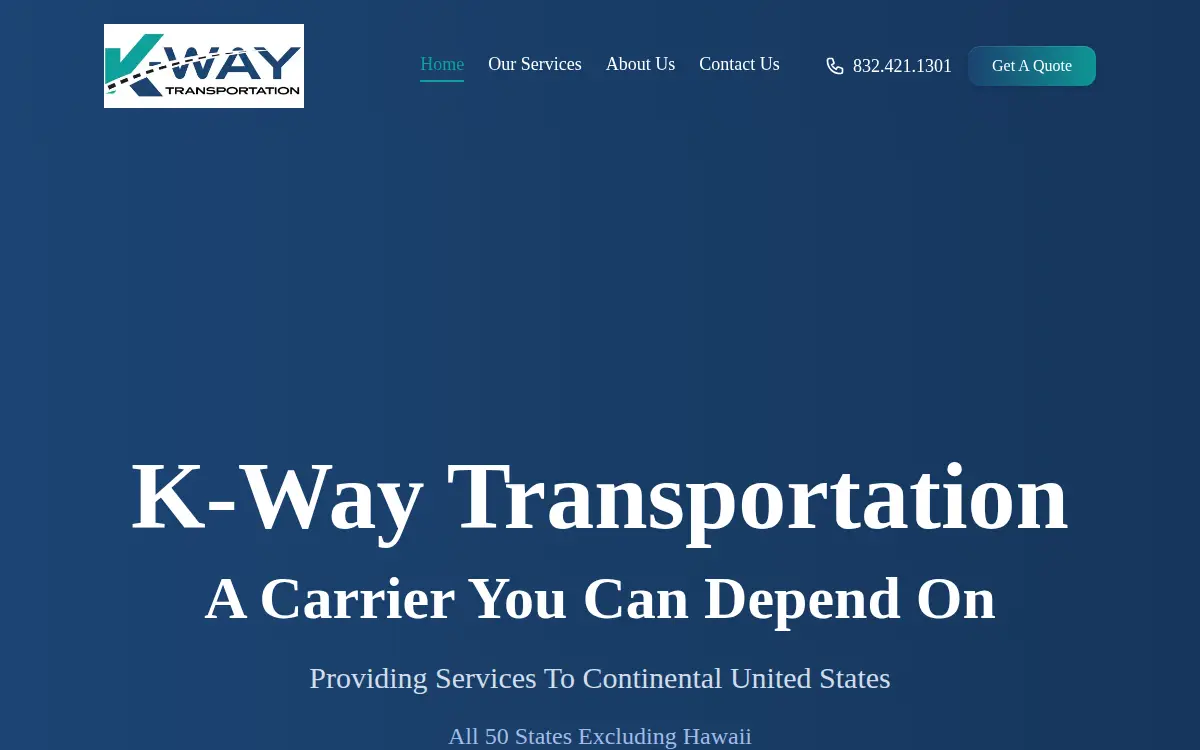 Homepage of K-way Transportation, LLC