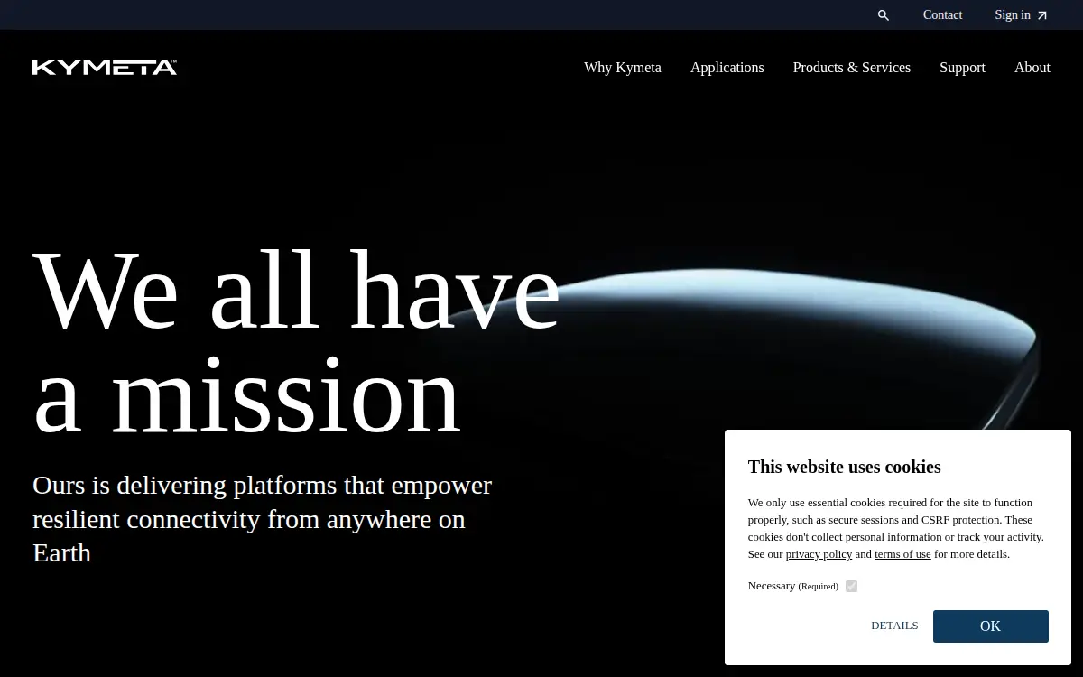 Homepage of Kymeta Government Solutions INC
