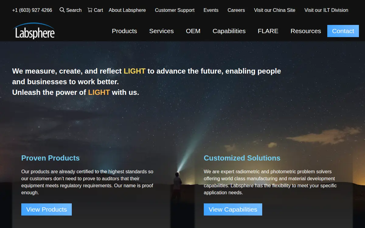 Homepage of Labsphere, INC.