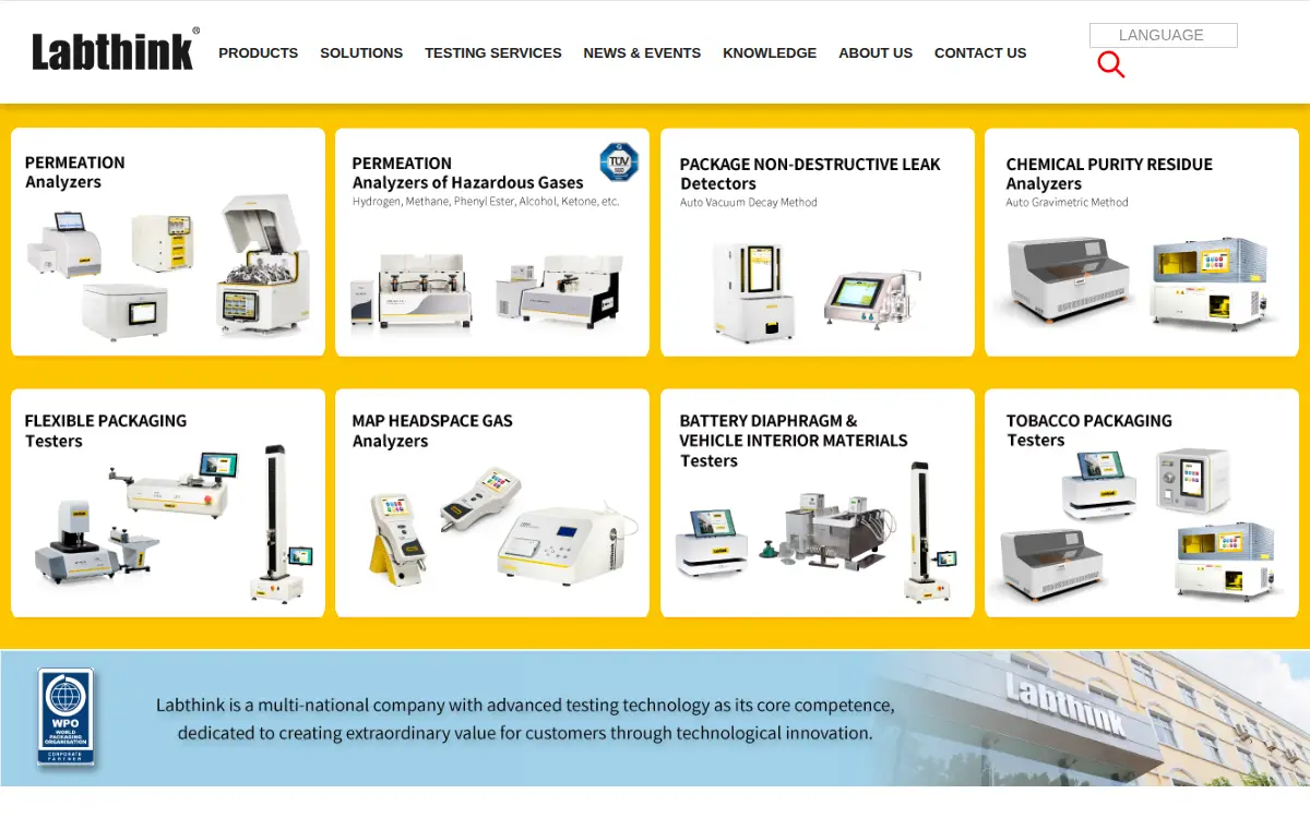 Homepage of Labthink International, INC