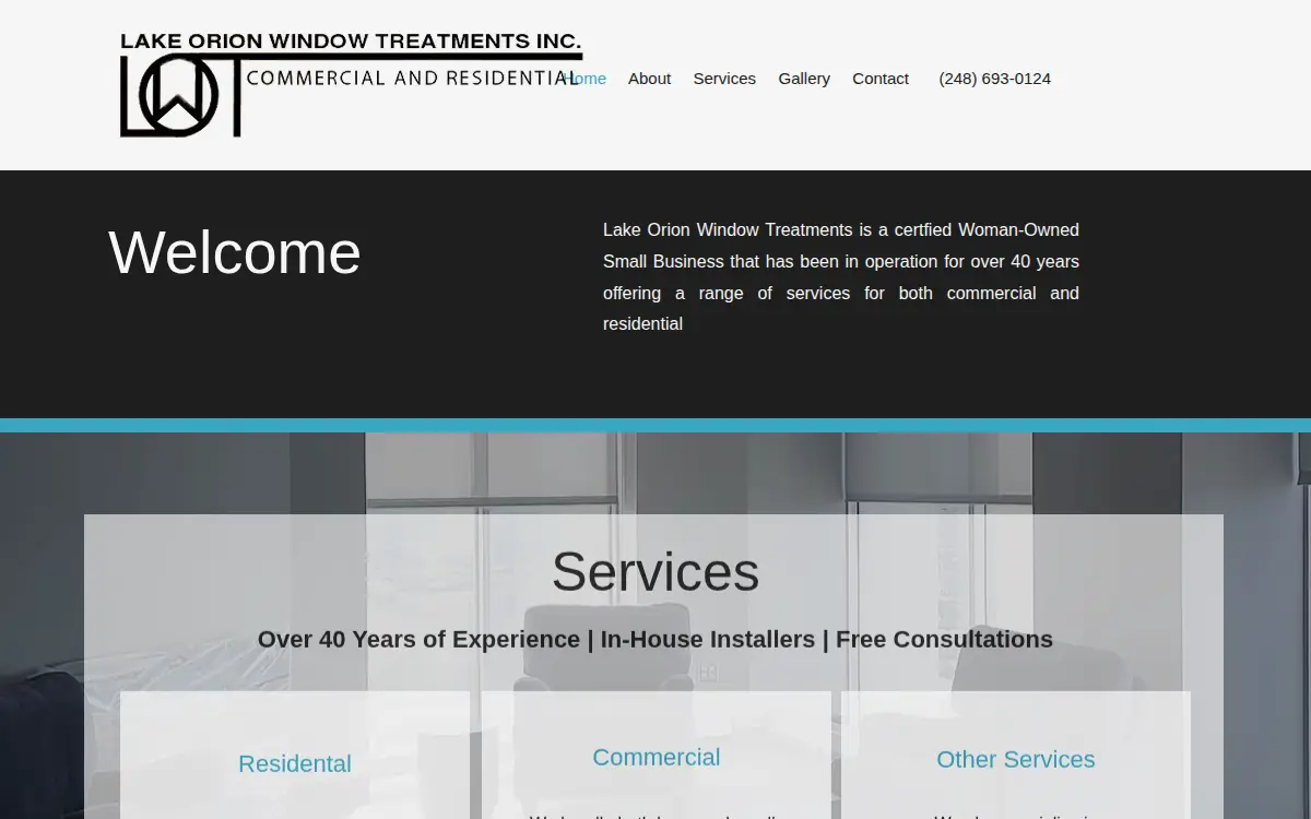 Homepage of Lake Orion Window Treatments, Incorporated