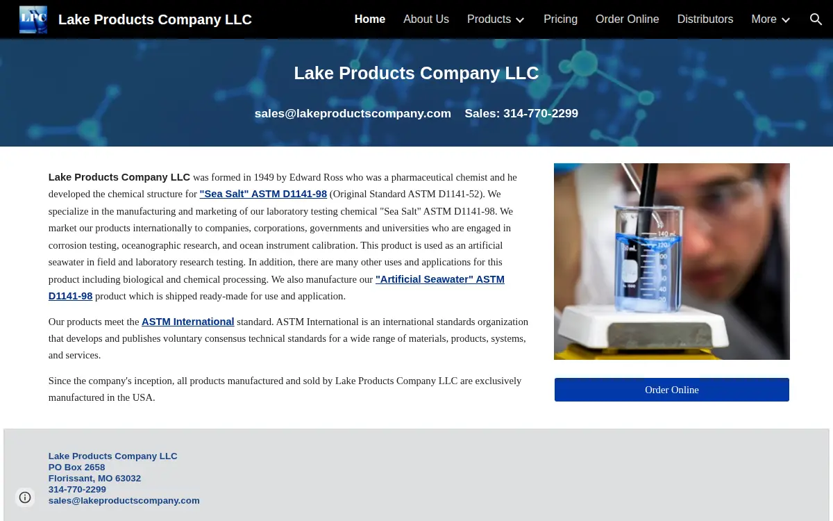 Homepage of Lake Products Company LLC