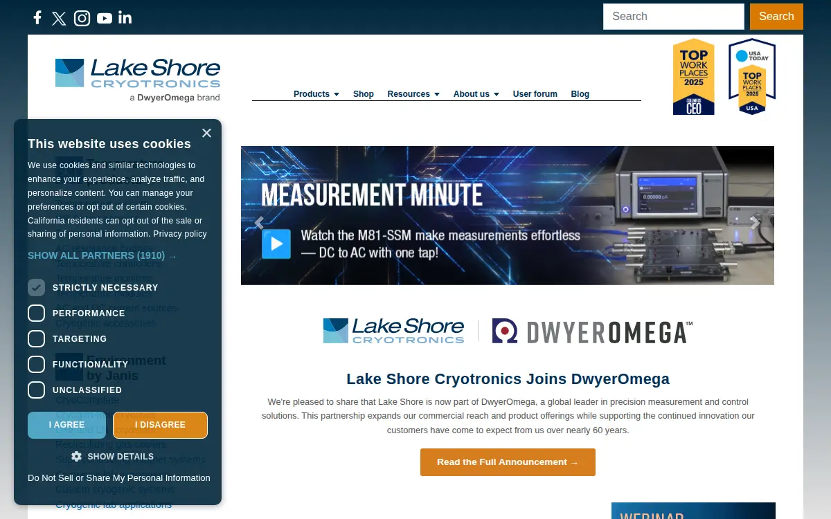 Homepage of Lake Shore Cryotronics, INC.
