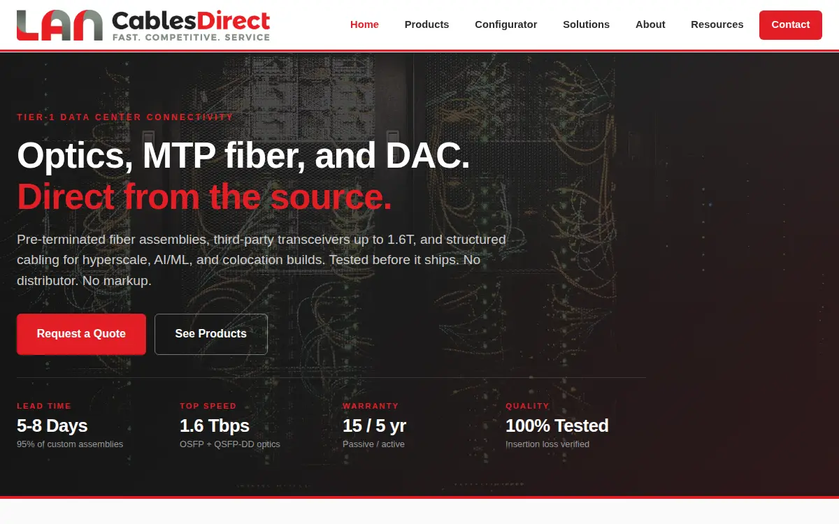 Homepage of Lan Cables Direct, LLC