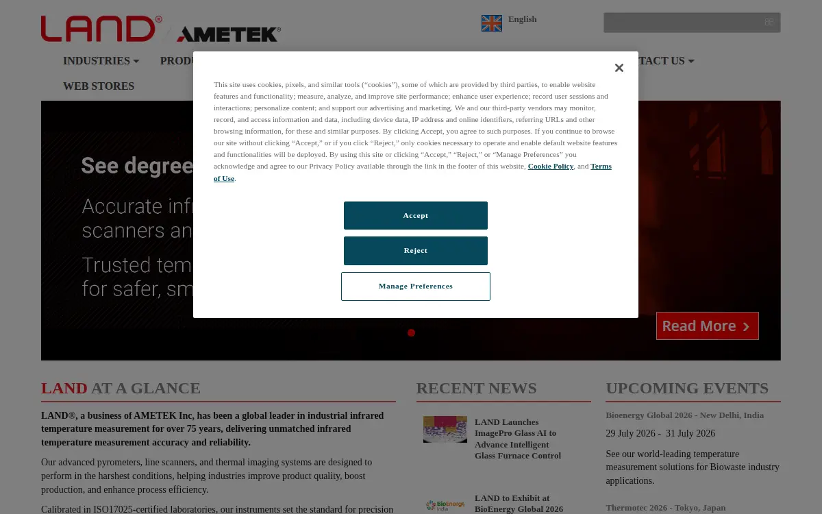 Homepage of Ametek Land INC