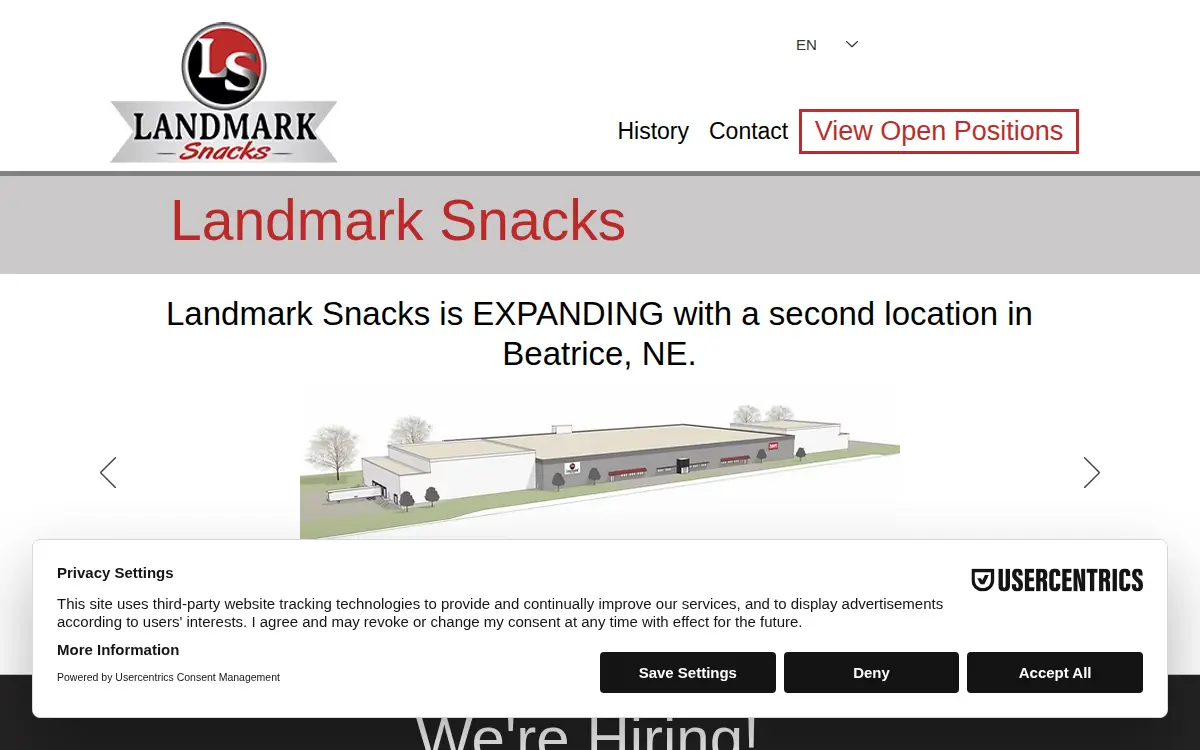 Homepage of Landmark Snacks LLC