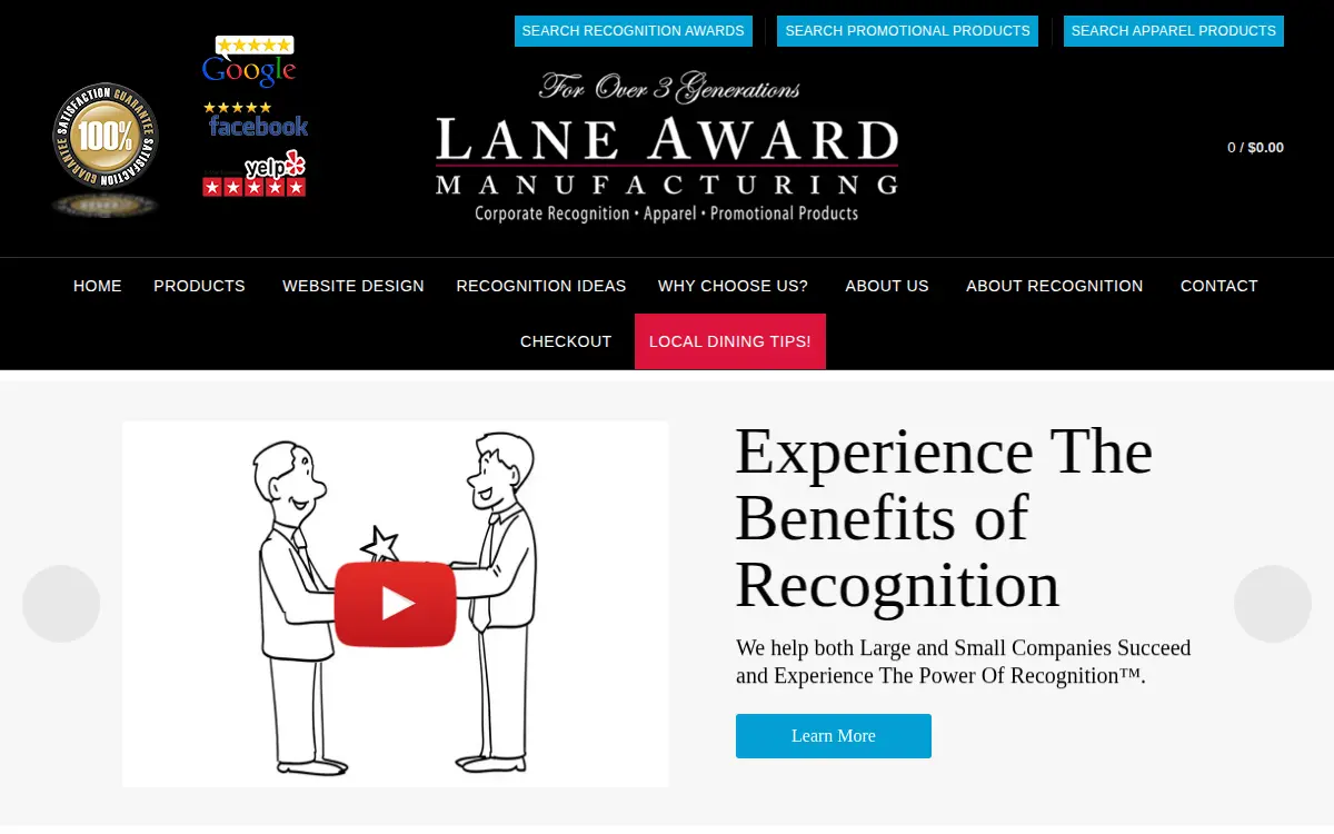 Homepage of Lane Award Manufacturing, INC.
