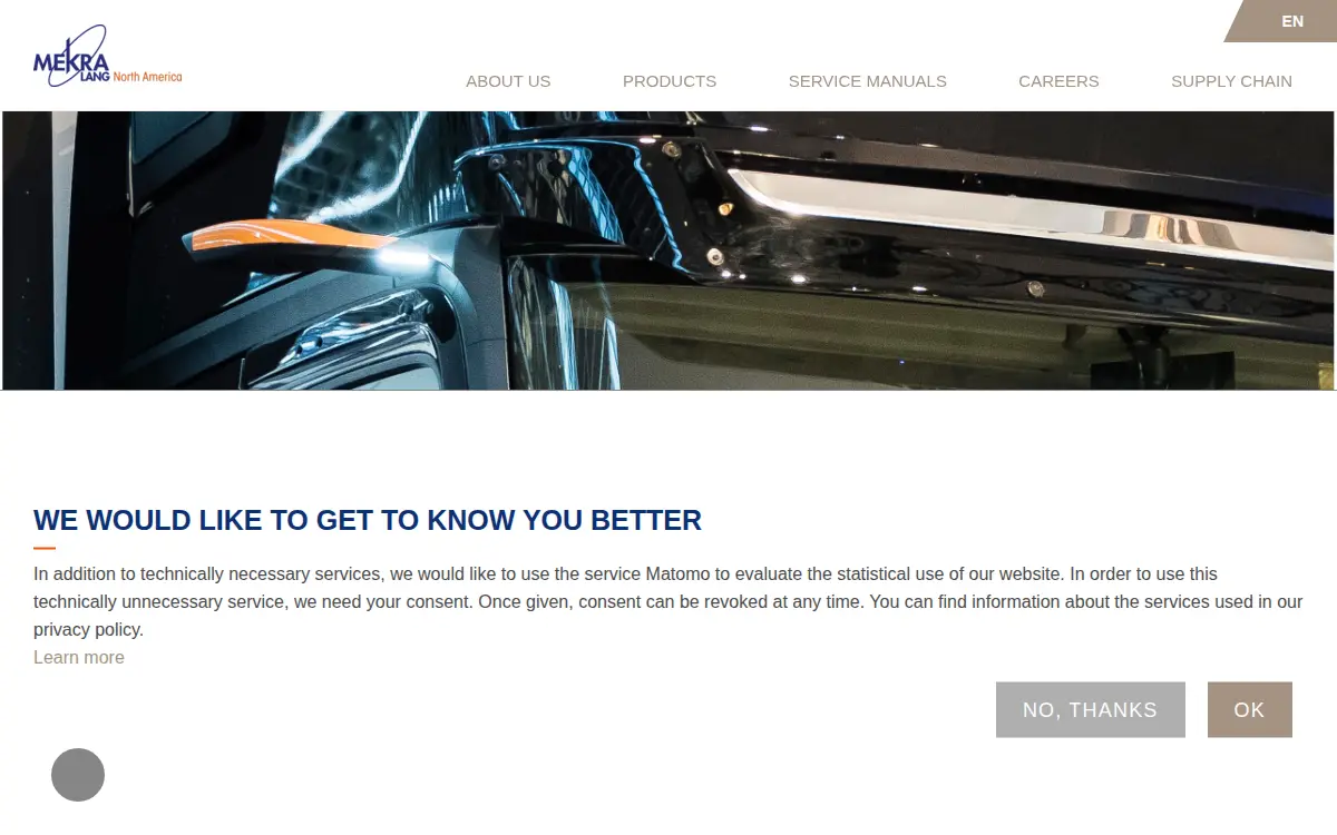 Homepage of Mekra Lang North America, LLC