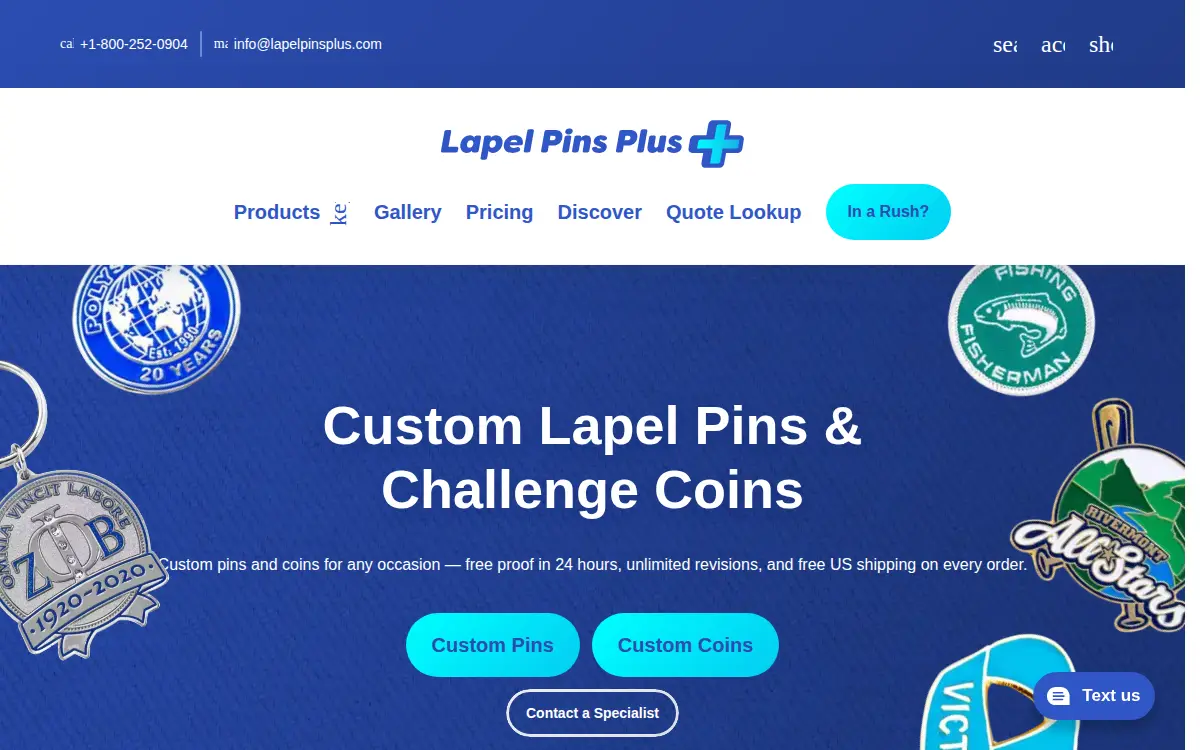 Homepage of The Lapel Pins Plus Network, LLC
