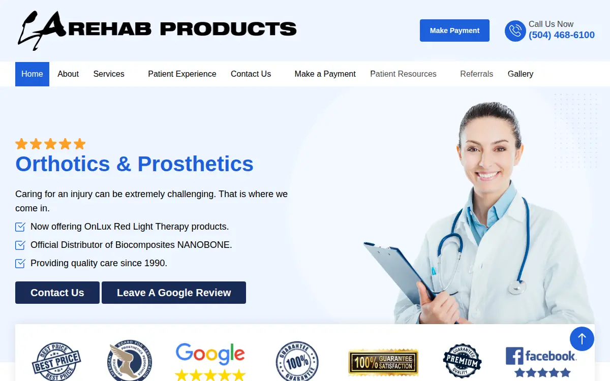 Homepage of Louisiana Rehab Products, INC