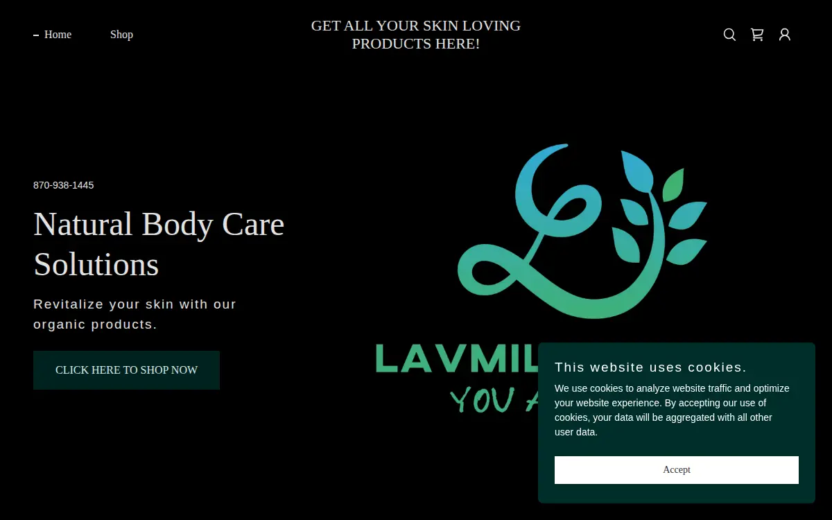 Homepage of Lavmil Bodycare LLC