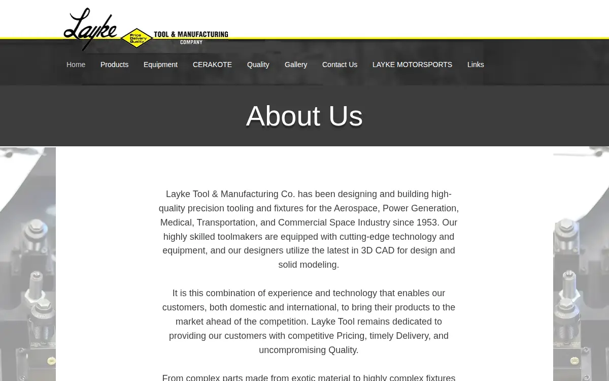 Homepage of Layke Tool and Manufacturing CO