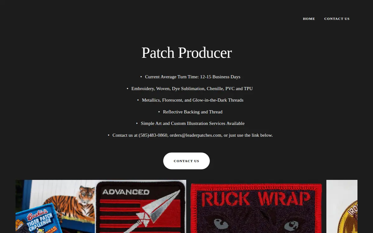 Homepage of Leader Patches LLC