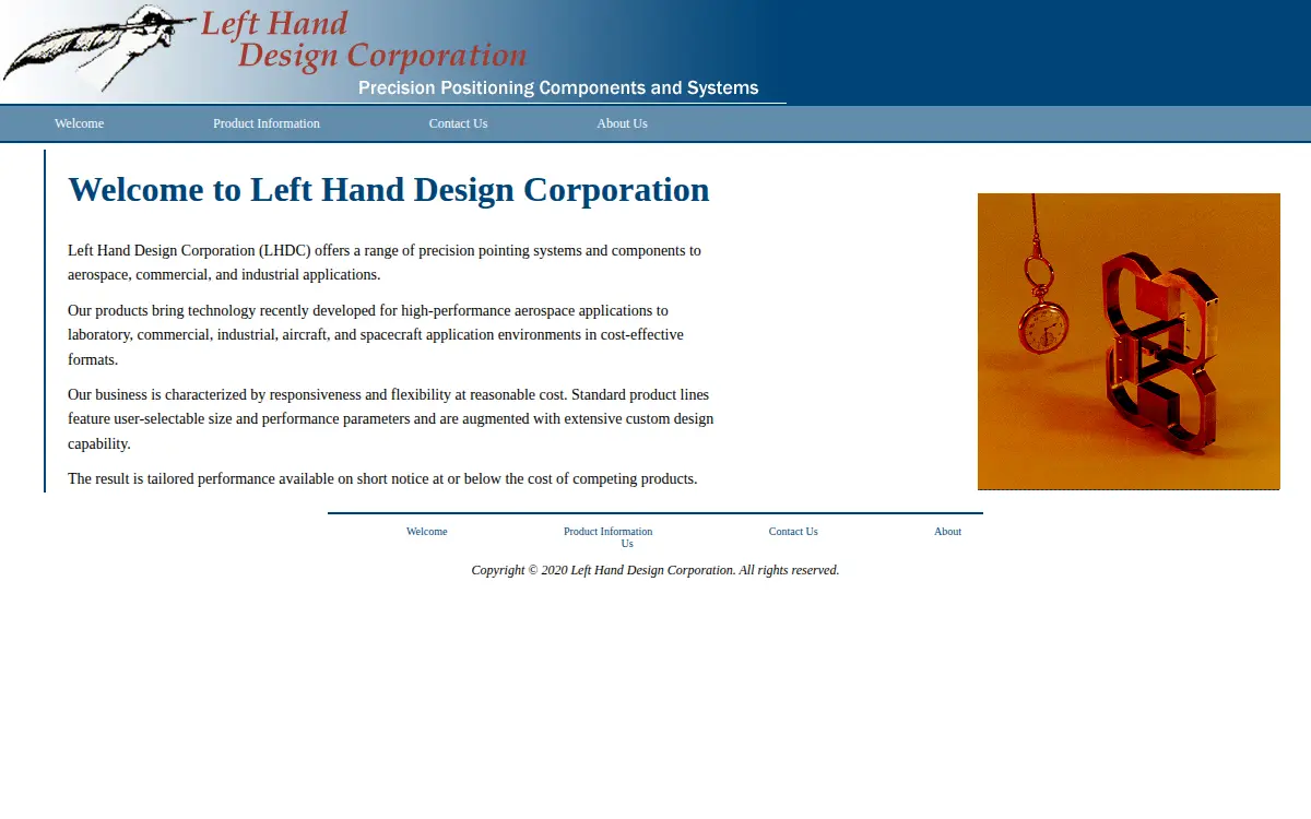 Homepage of Left Hand Design Corporation