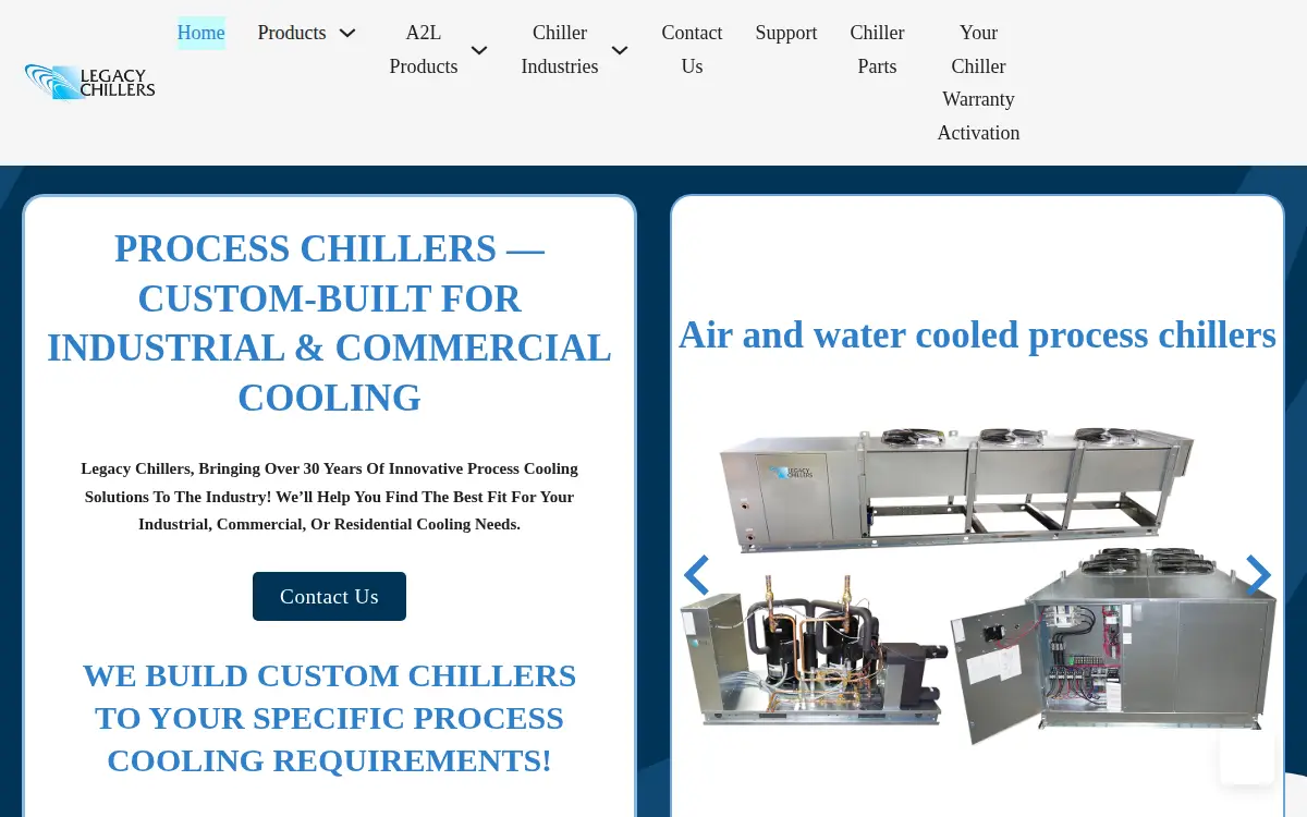 Homepage of Legacy Chillers INC.
