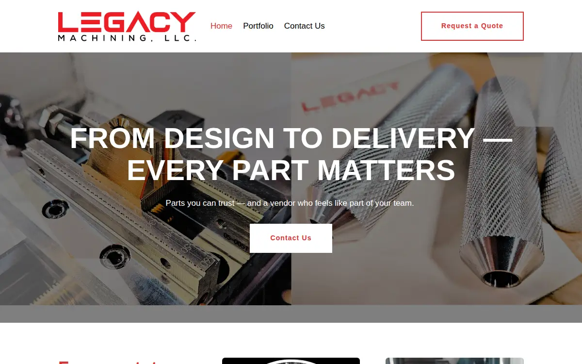 Homepage of Legacy Machining LLC