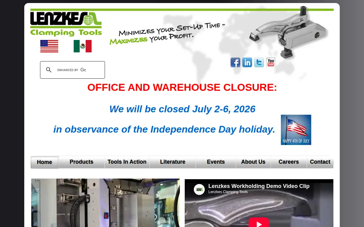 Homepage of Lenzkes Clamping Tools, INC.