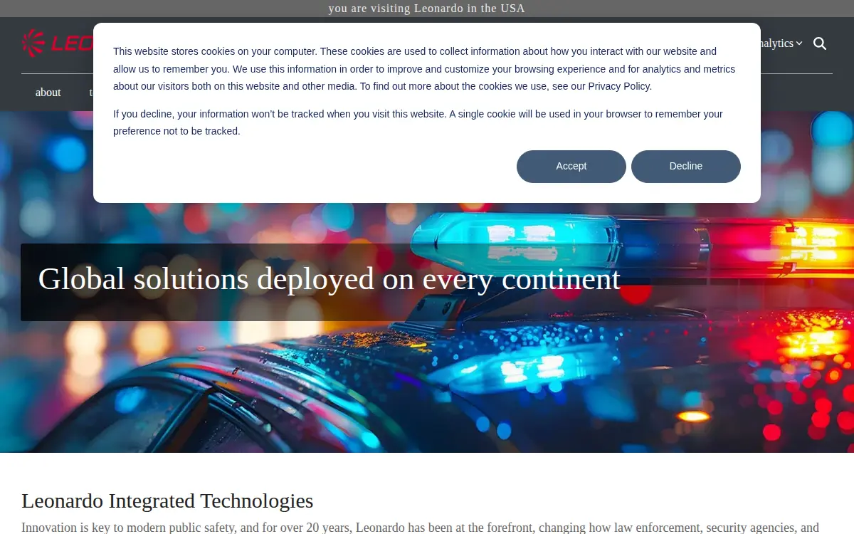 Homepage of Leonardo US Cyber and Security Solutions, LLC