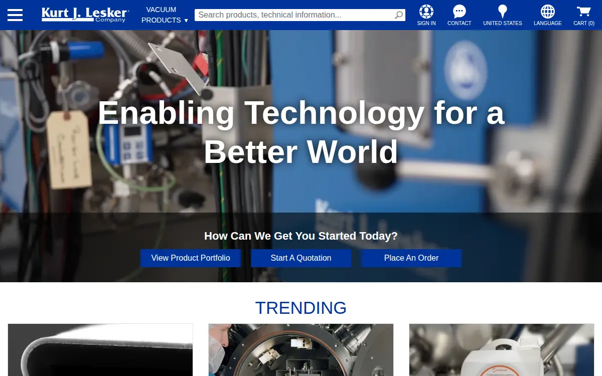 Homepage of Kurt J Lesker CO
