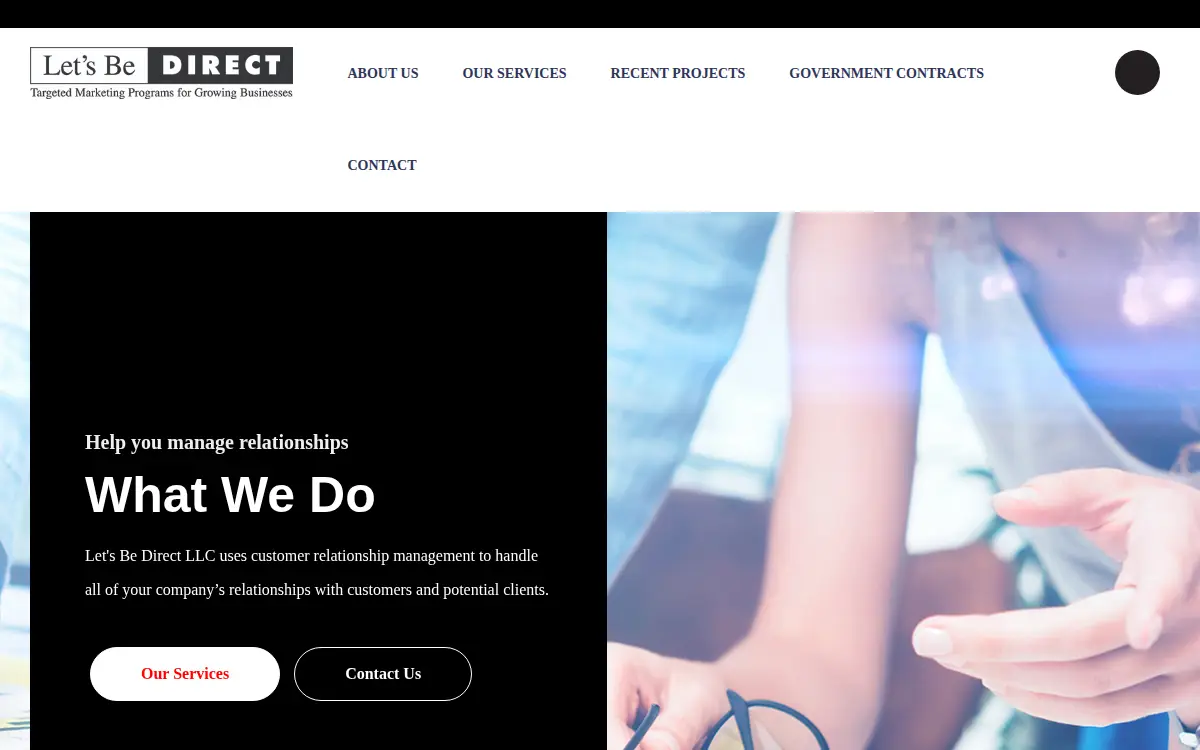 Homepage of Let's Be Direct LLC