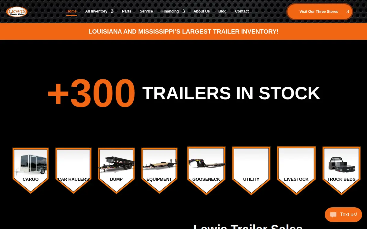 Homepage of Lewis Trailer Sales, INC.