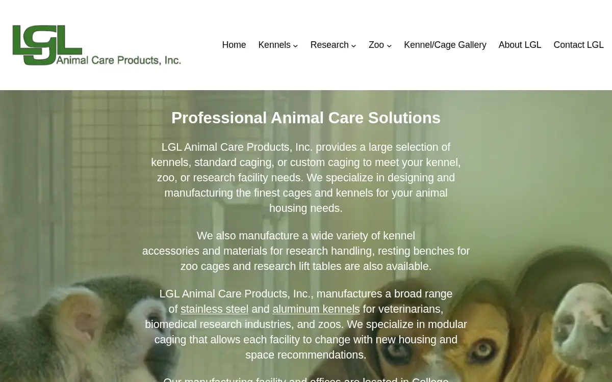 Homepage of Lgl Animal Care Products, INC.
