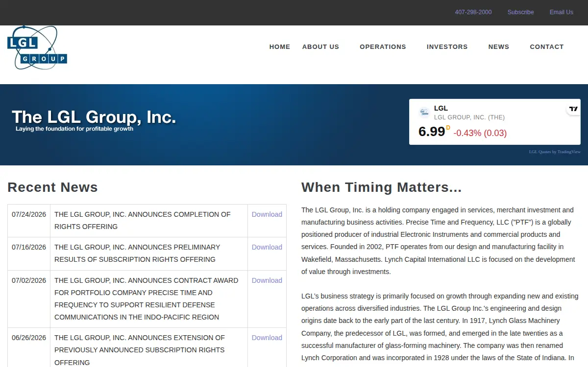 Homepage of Lgl Group, INC.