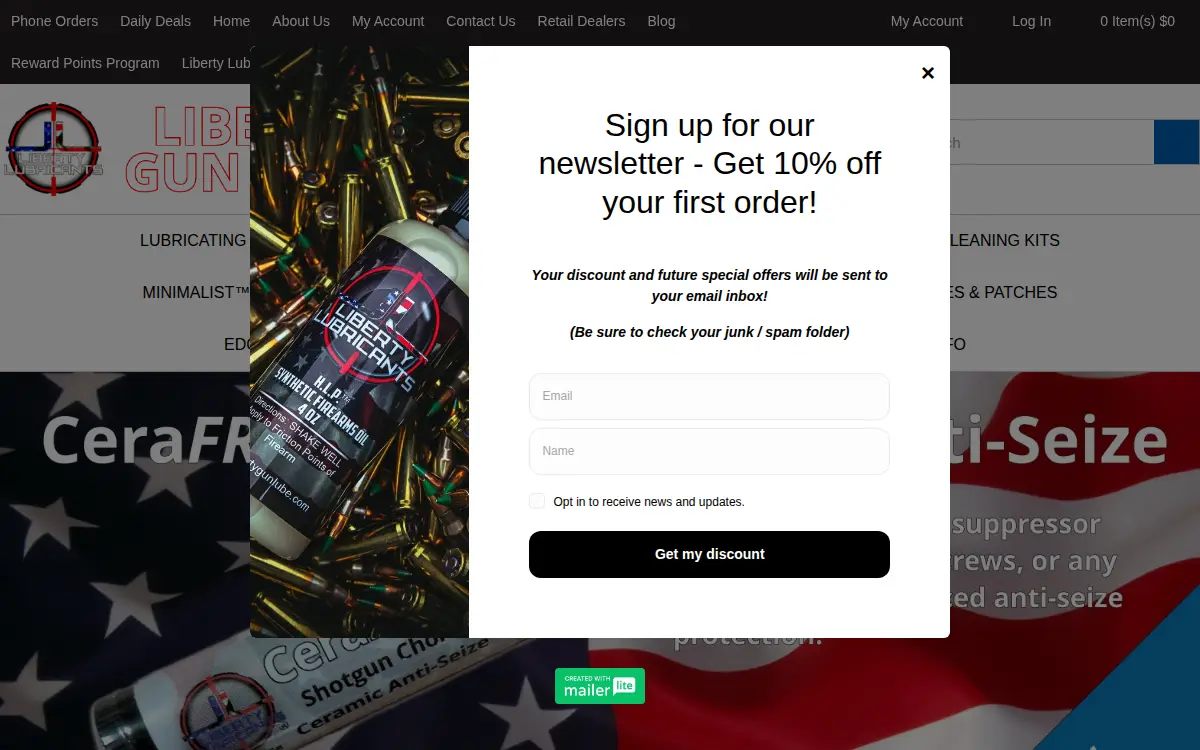 Homepage of Liberty Lubricants, LLC