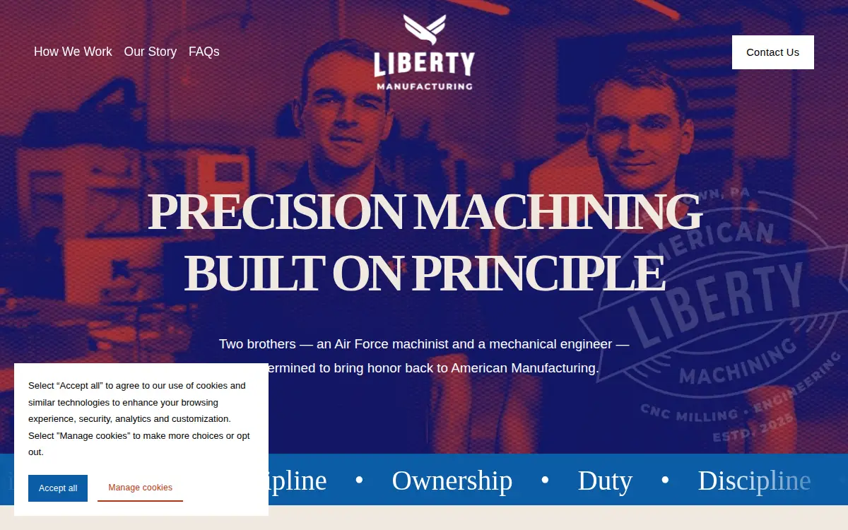 Homepage of Liberty Manufacturing LLC