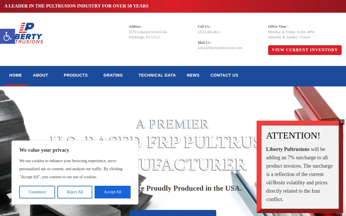 Homepage of Advanced Pultrusions LLC