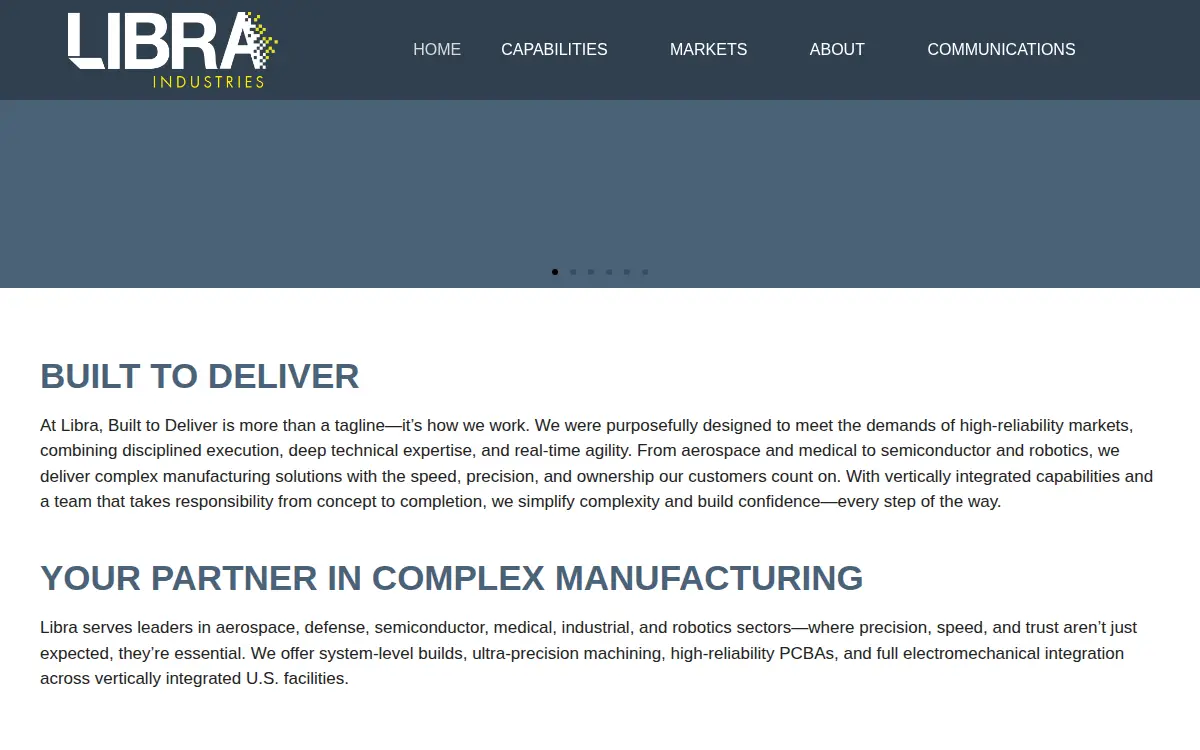 Homepage of Libra Industries, LLC