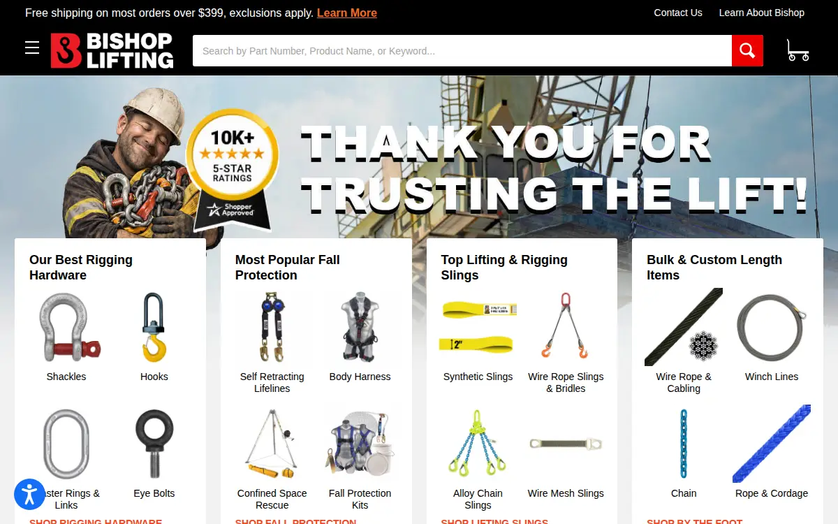 Homepage of Bishop Lifting Products INC