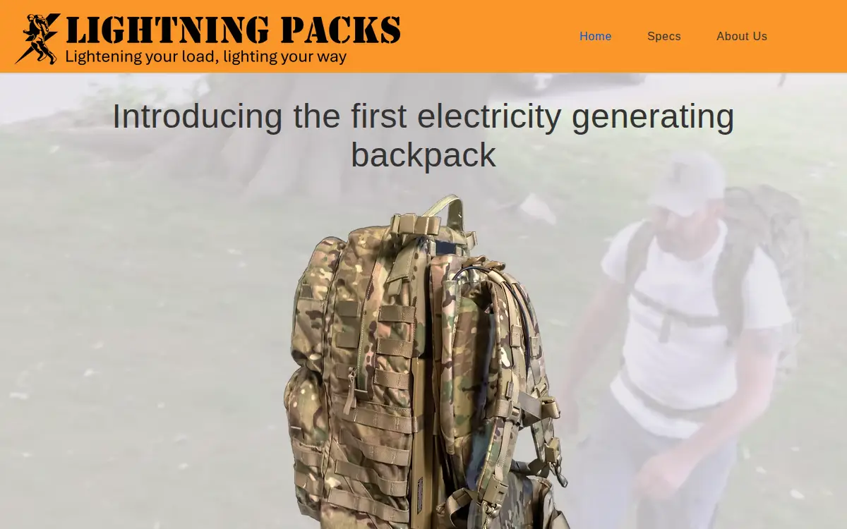 Homepage of Lightning Packs LLC