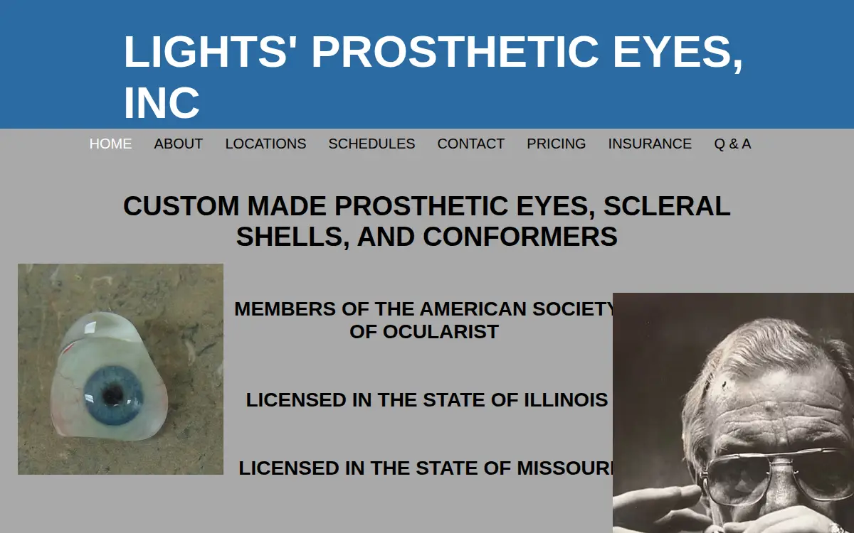 Homepage of Lights' Prosthetic Eyes, INC.