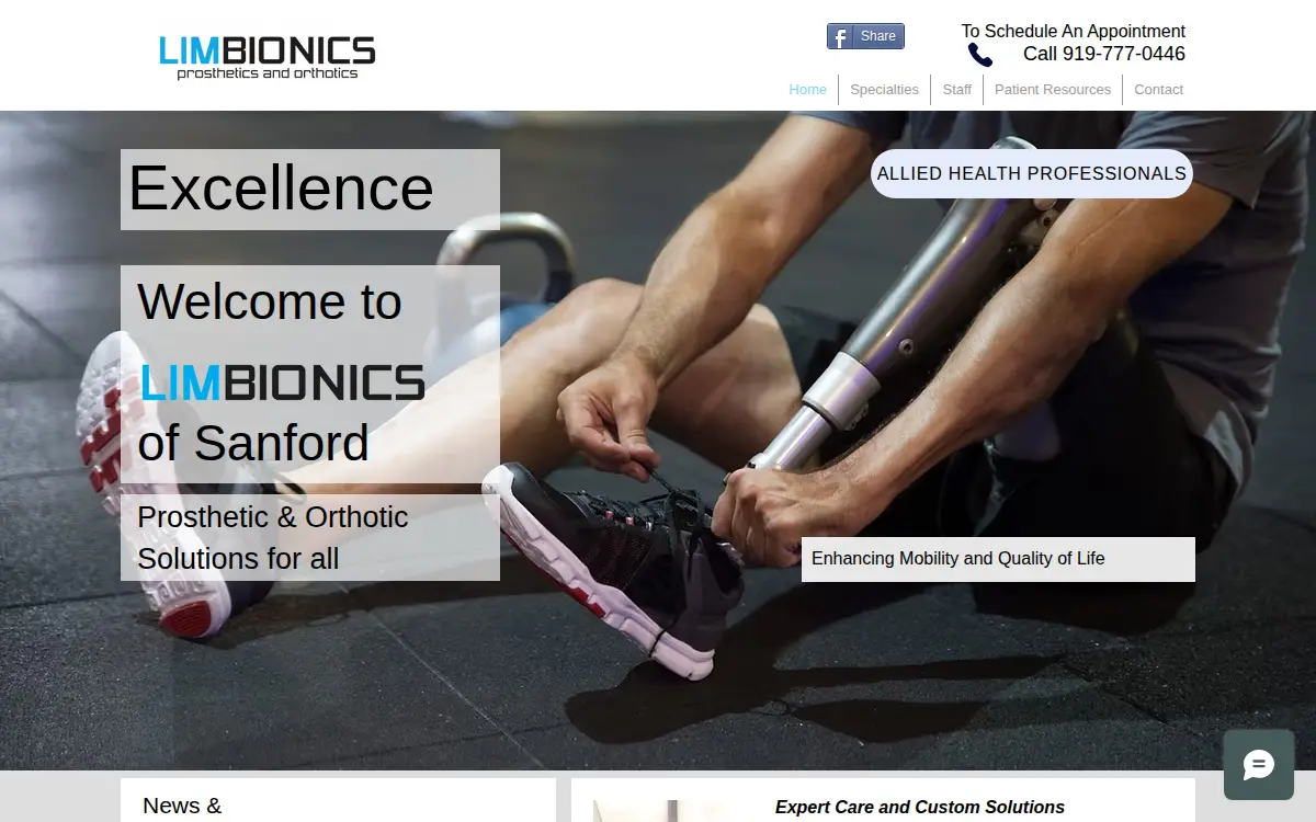 Homepage of Limbionics of Sanford, INC.
