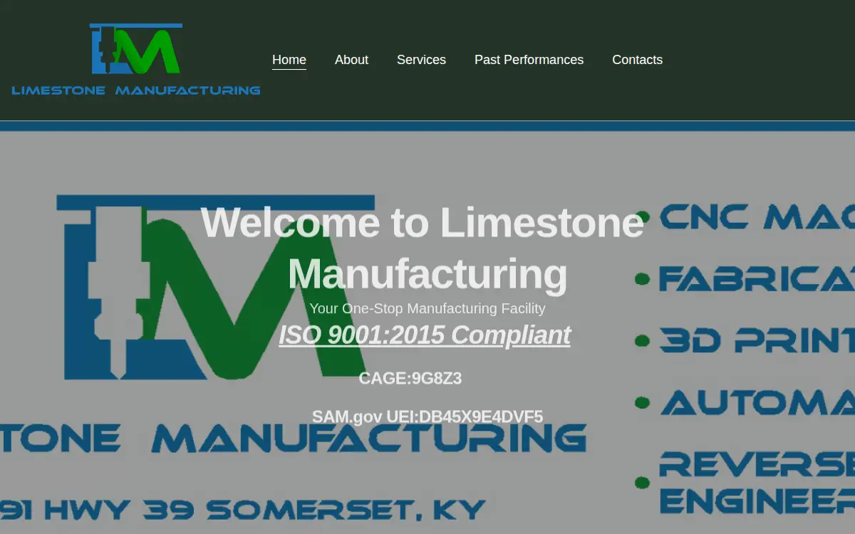 Homepage of Limestone Manufacturing LLC