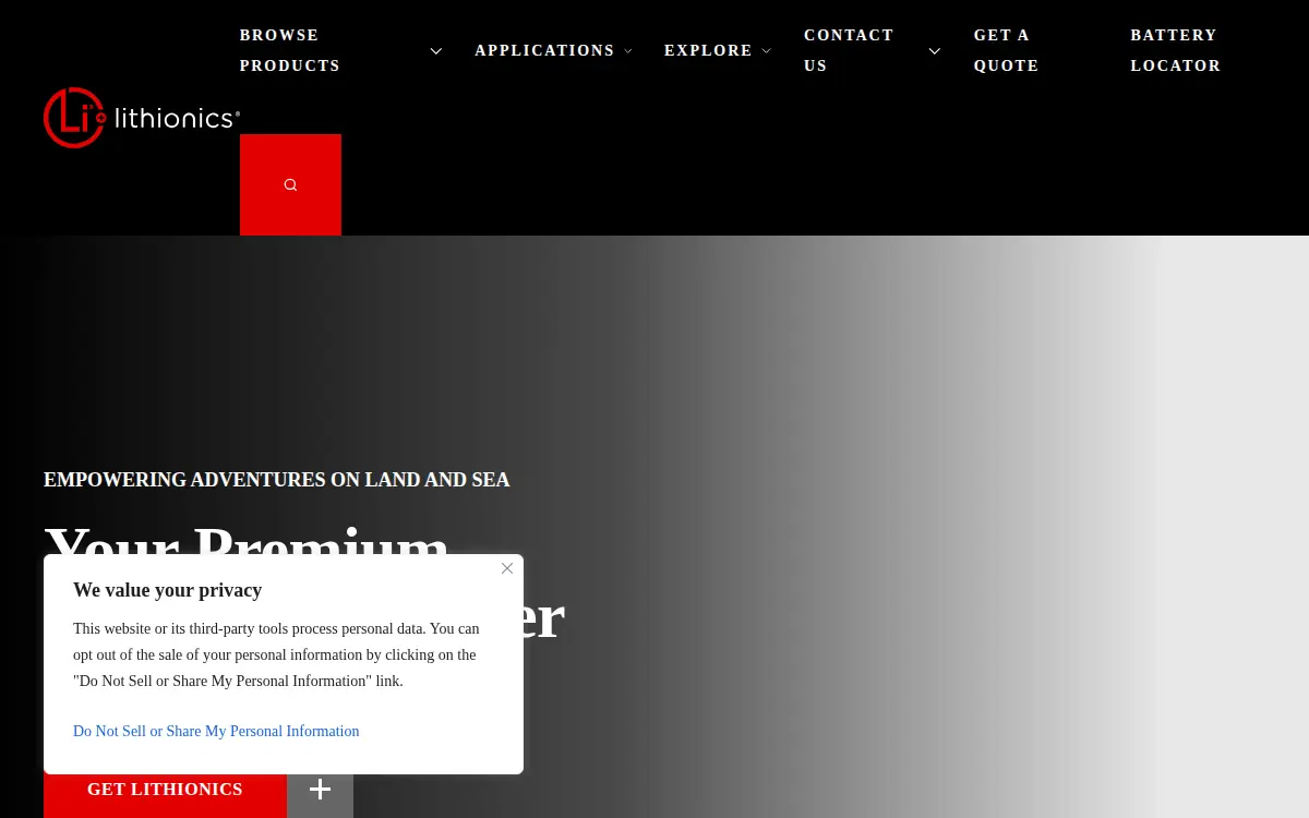 Homepage of Lithionics Battery, LLC