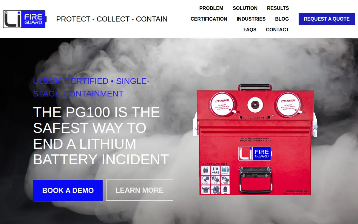 Homepage of Lithium Fire Guard LLC