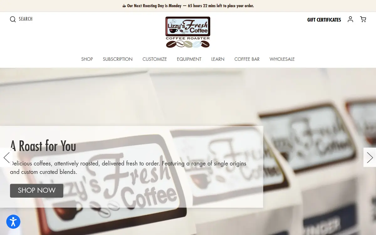 Homepage of Lizzy's Fresh Coffee, LLC