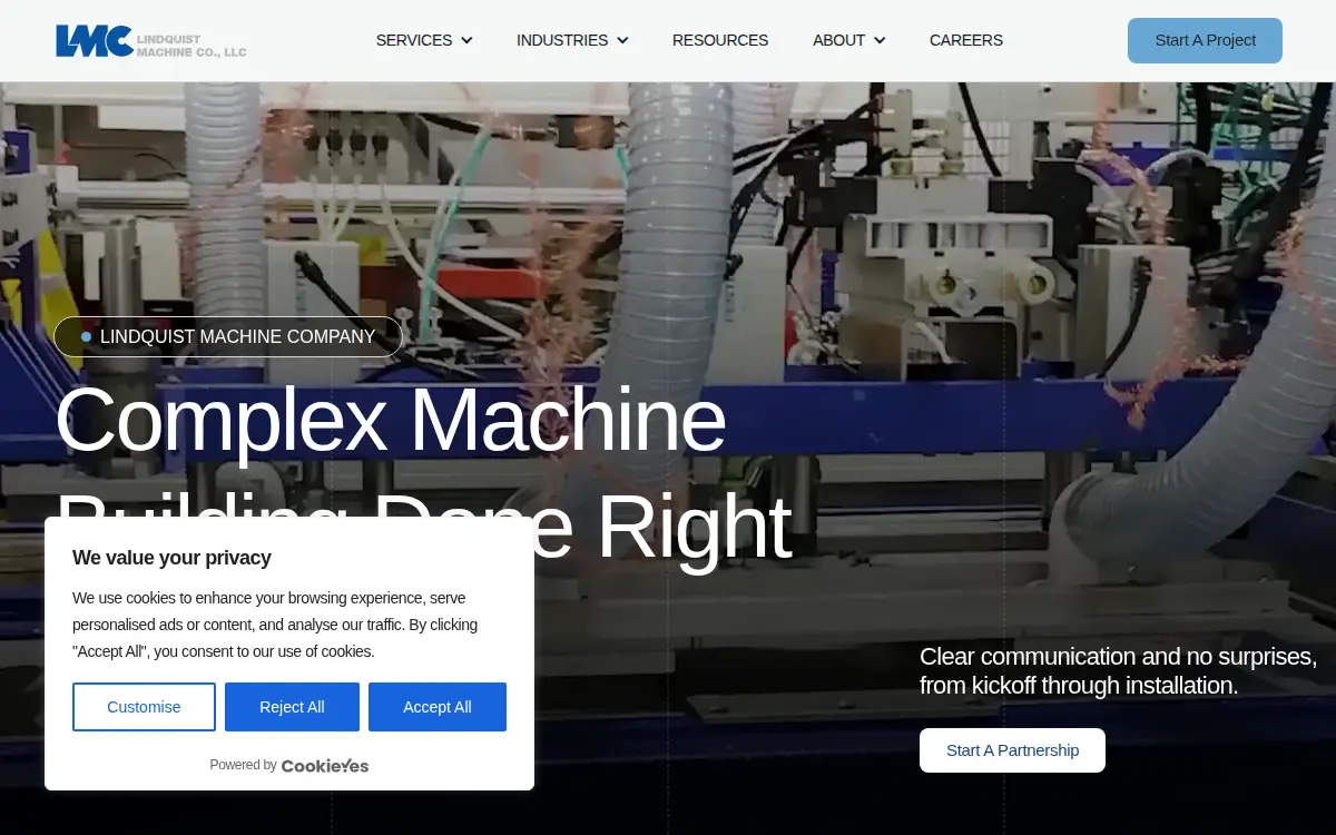Homepage of Lindquist Machine Co., LLC