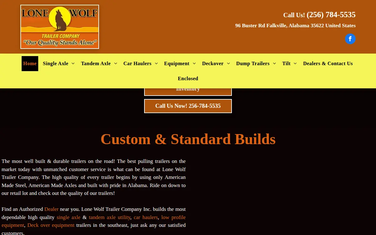 Homepage of Lone Wolf Trailer CO INC