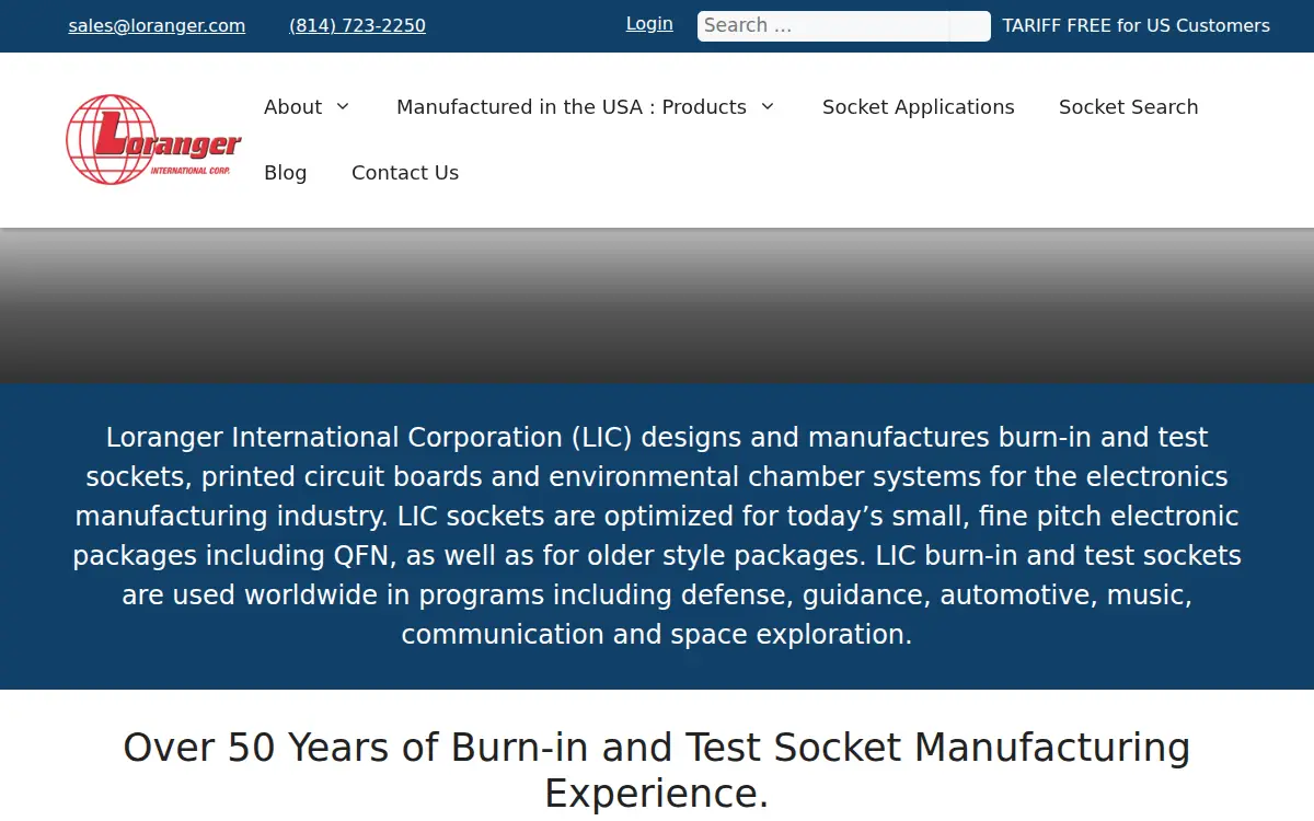 Homepage of Loranger International CORP