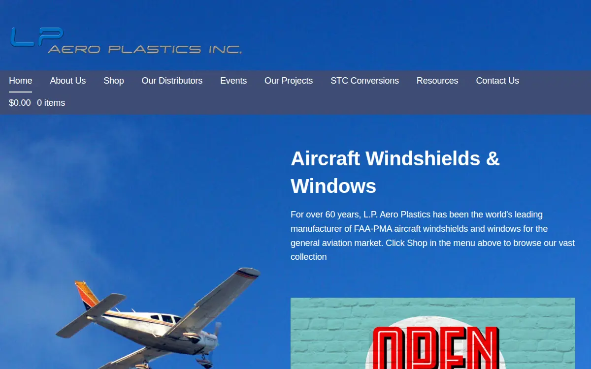 Homepage of L.p. Aero Plastics, INC