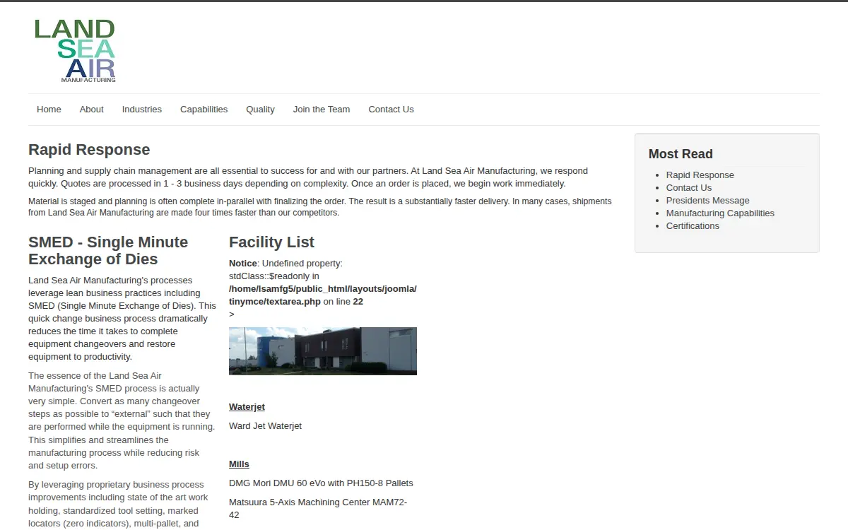 Homepage of Land Sea Air Manufacturing, INC.