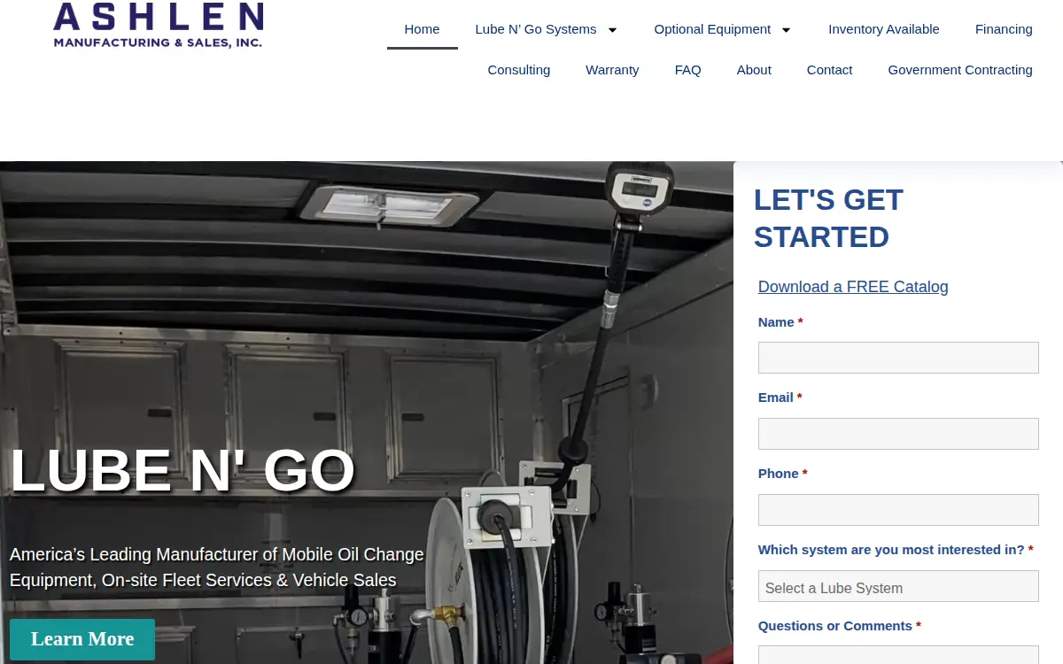 Homepage of Ashlen Manufacturing & Sales, INC.