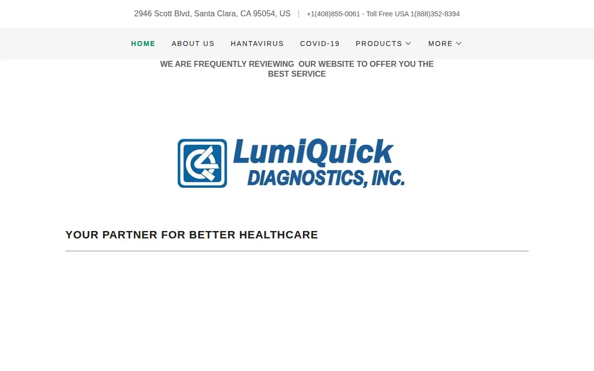 Homepage of Lumiquick Diagnostics, INC.