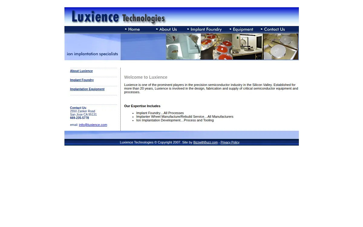 Homepage of Luxience INC.