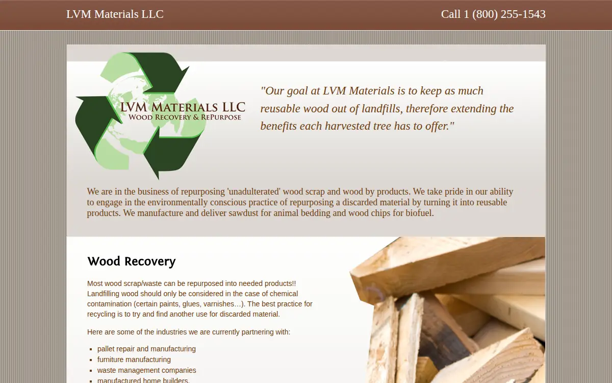 Homepage of Lvm Materials, LLC
