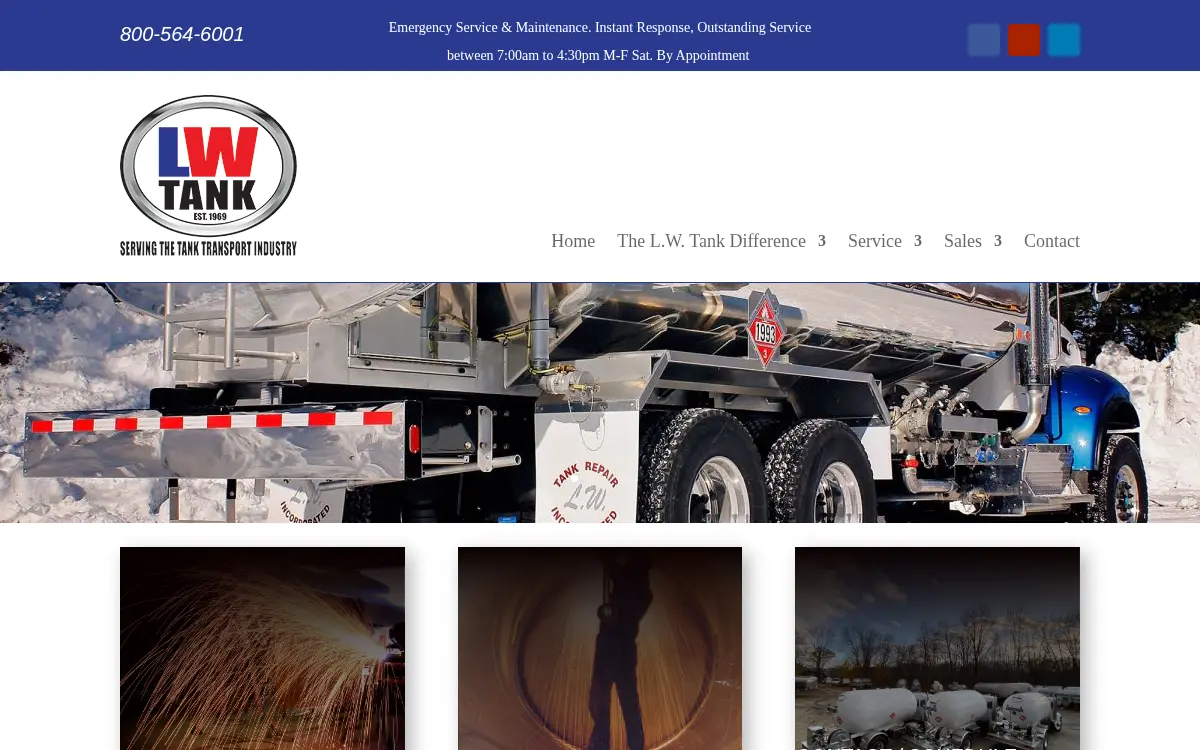 Homepage of L. W. Tank Repair, Incorporated