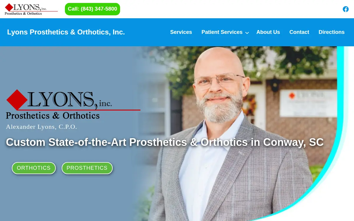 Homepage of Lyons Prosthetics & Orthotics, INC